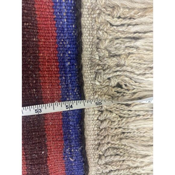 Vintage Afghan Flat weave Woven Wool Nomadic Rug Red Blue Geometric 55” x 29” - Picture 3 of 15